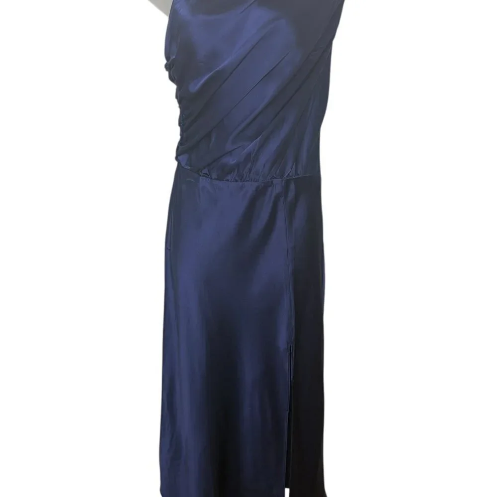 Amanda Uprichard Dupree Silk One Shoulder Midi Dress Blue M NWT